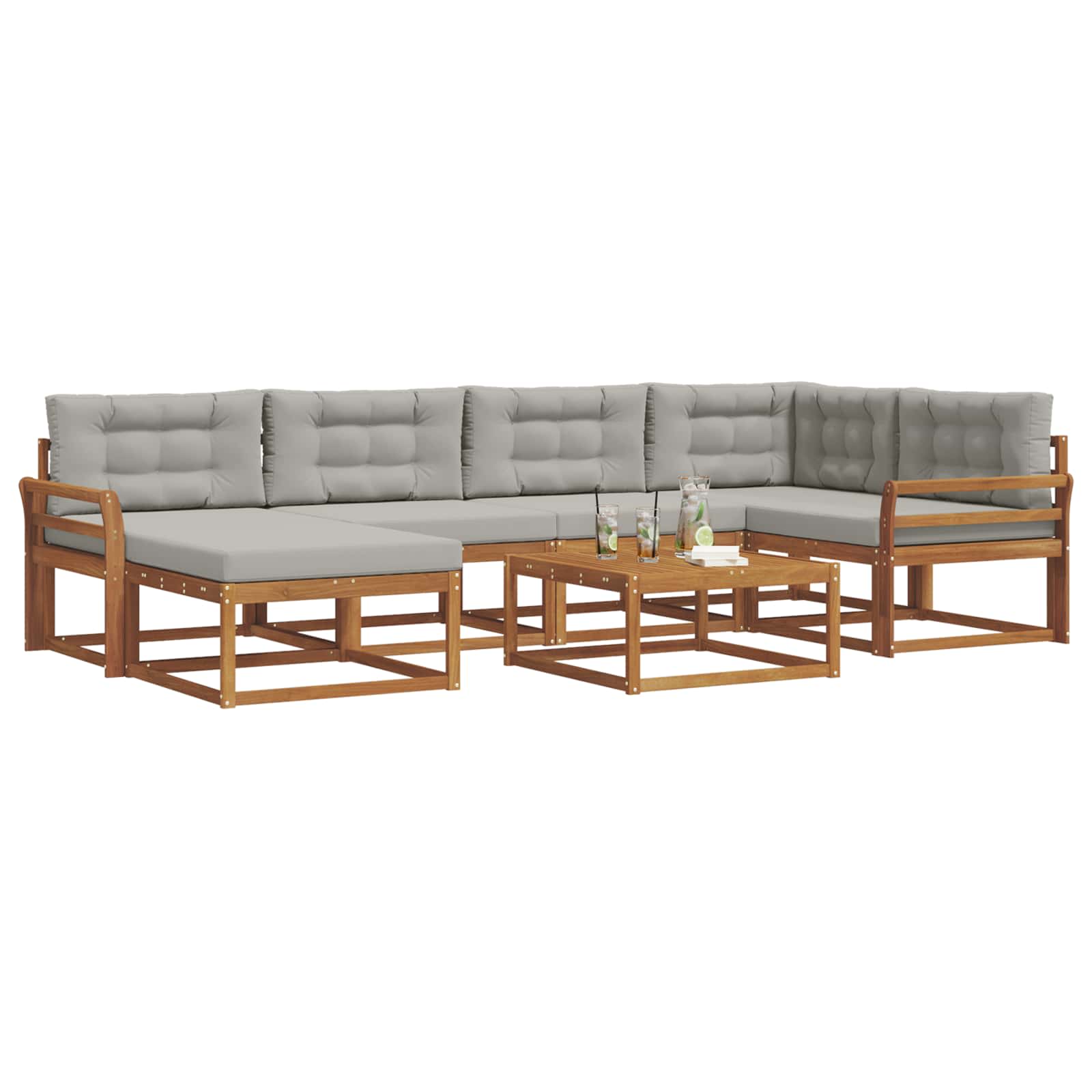 Set di divani da esterno 7 pcs Grigio Naturale e Chiaro | homemem39