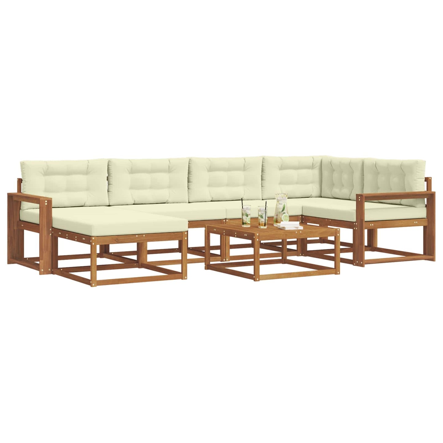 Set di divani da esterno con cuscino 7 pcs Naturale e Crema | homemem39