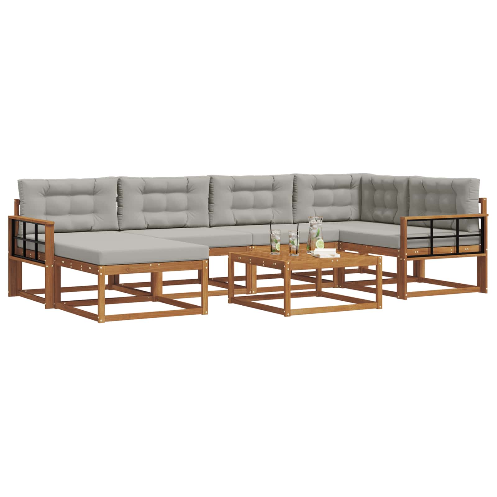 Set di divani da esterno 7 pcs Grigio Naturale e Chiaro | homemem39