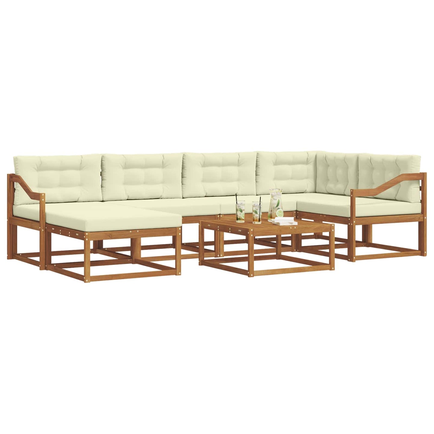 Set di divani da esterno con cuscino 7 pcs Naturale e Crema | homemem39
