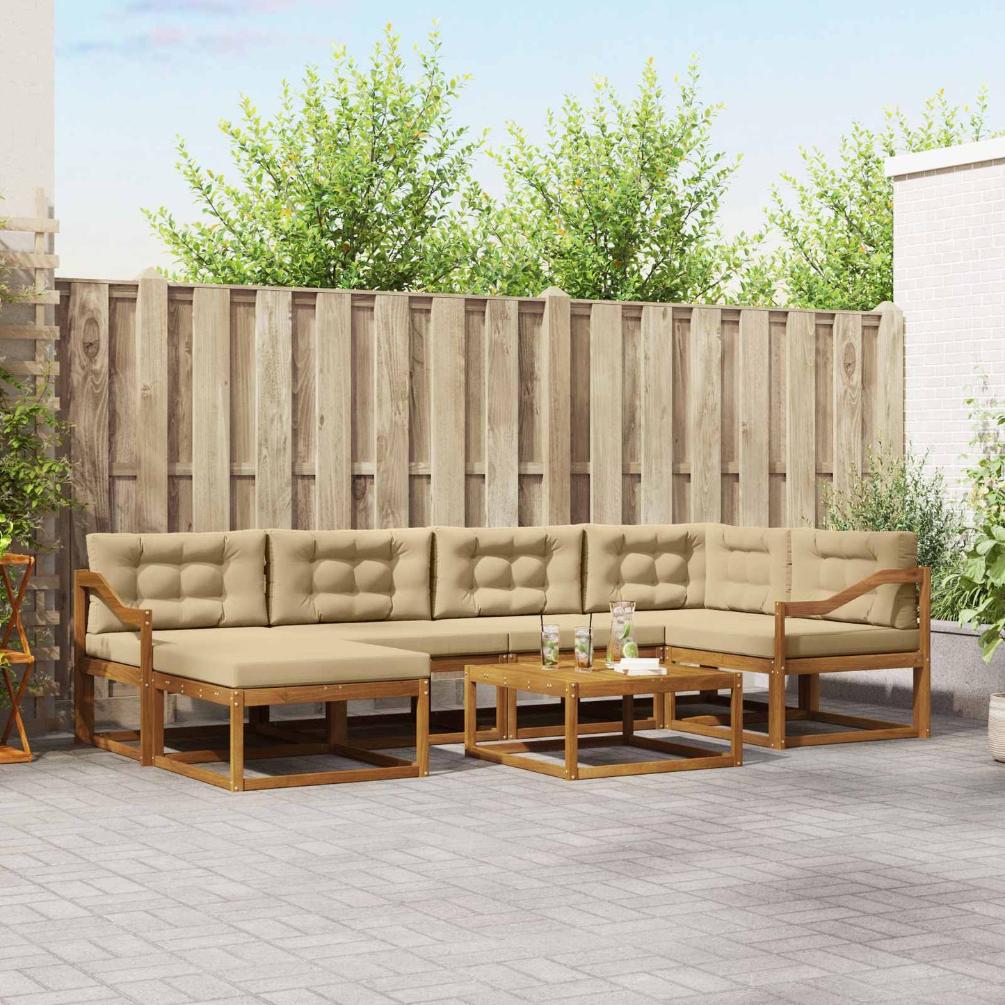 Set di divani da esterno con cuscino 7 pcs Naturale e Beige | homemem39