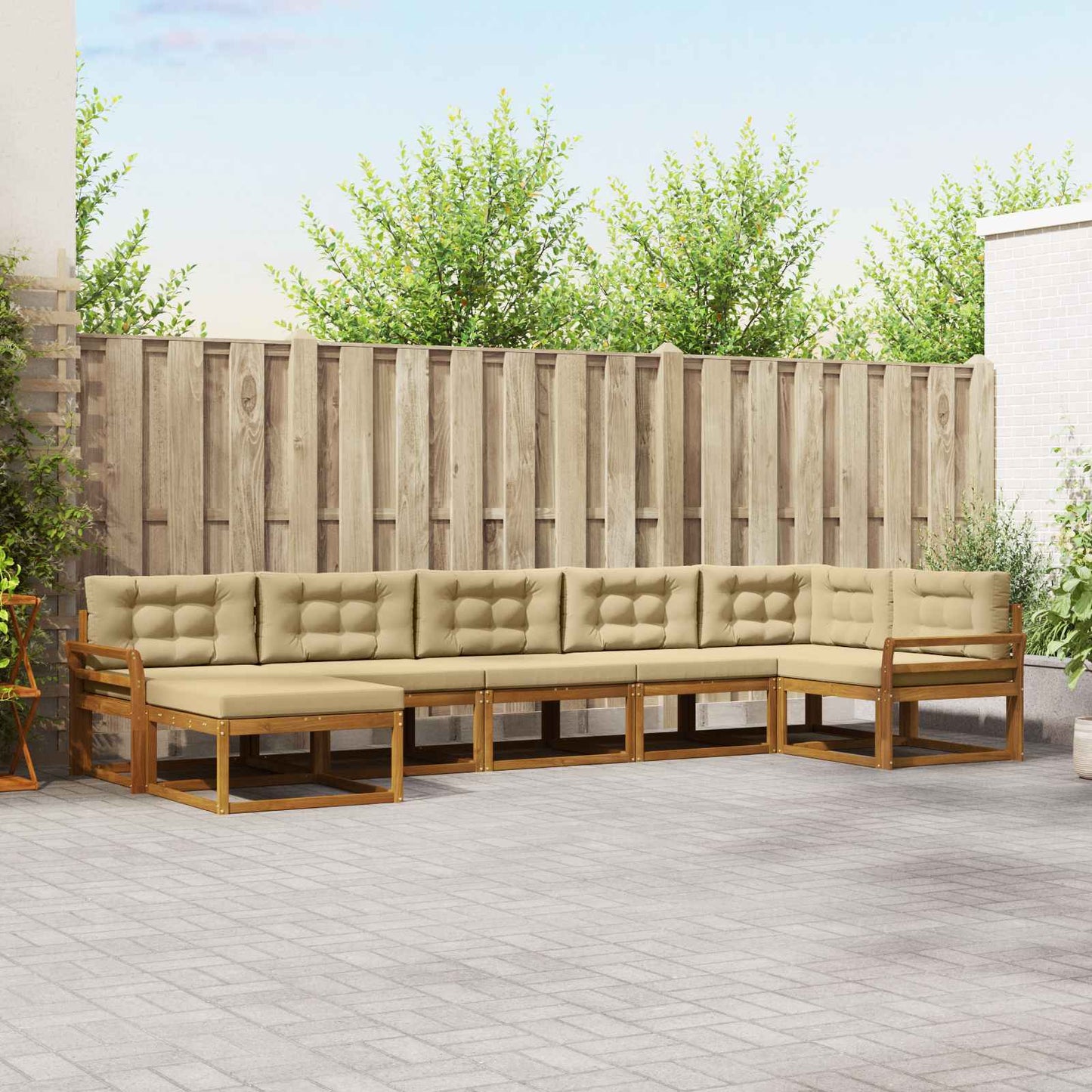 Set di divani da esterno con cuscino 7 pcs Naturale e Beige | homemem39