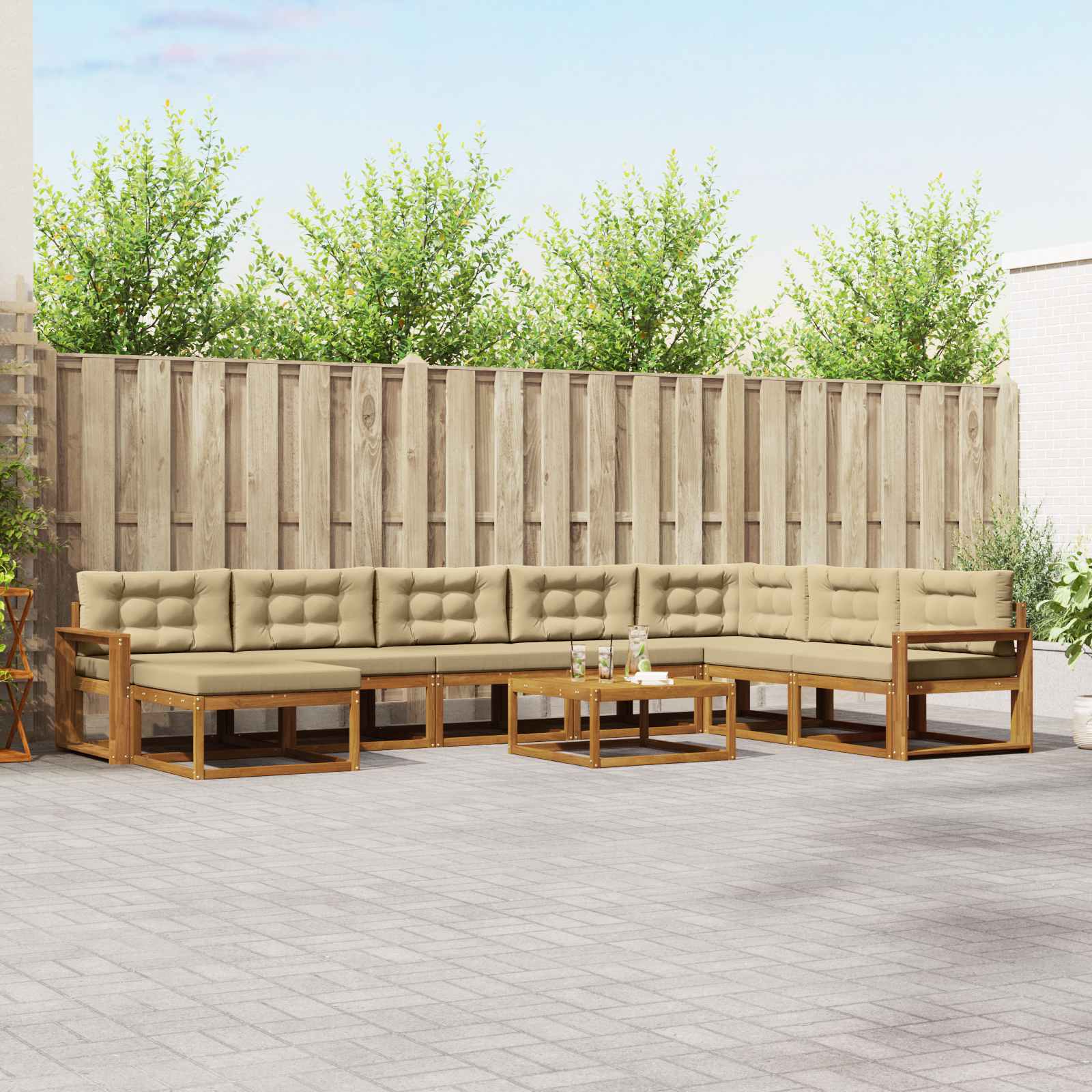 Set di divani da esterno con cuscino 9 pcs Naturale e Beige | homemem39