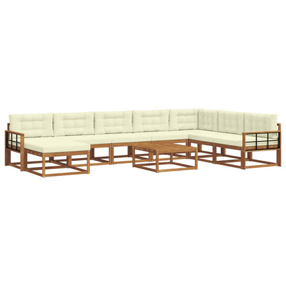 Set di divani da esterno con cuscino 9 pcs Naturale e Crema | homemem39