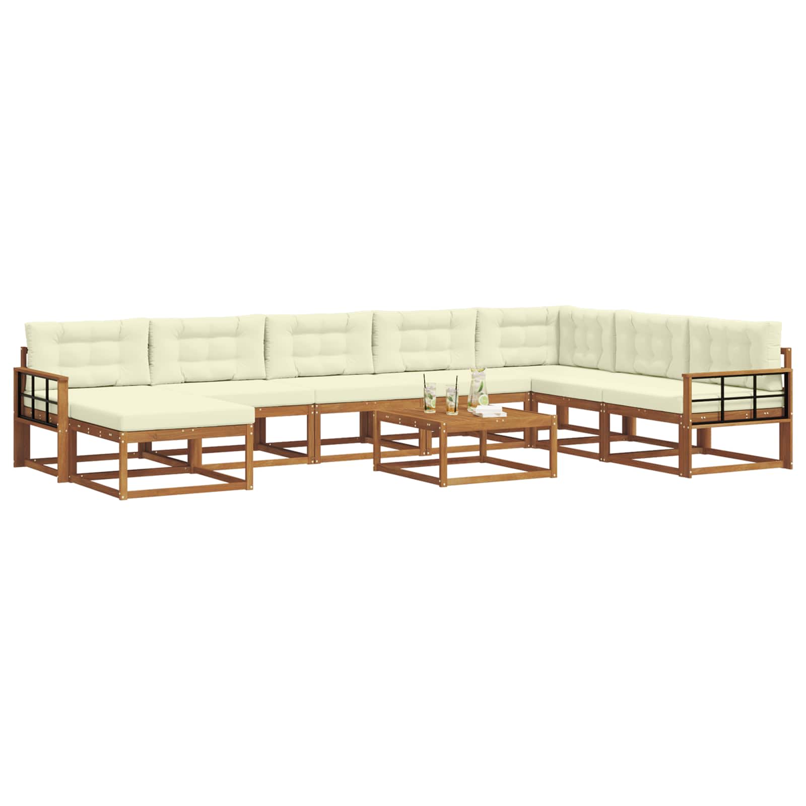 Set di divani da esterno con cuscino 9 pcs Naturale e Crema | homemem39