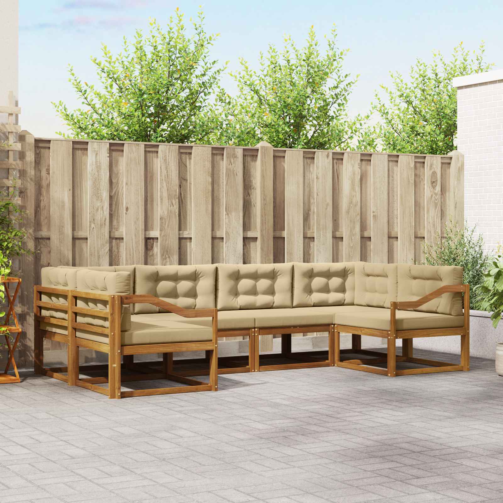 Set di divani da esterno con cuscino 6 pcs Naturale e Beige | homemem39