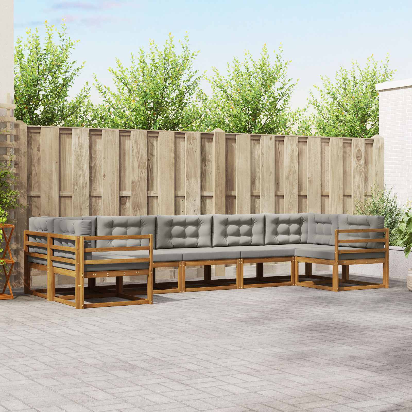 Set di divani da esterno 7 pcs Grigio Naturale e Chiaro | homemem39