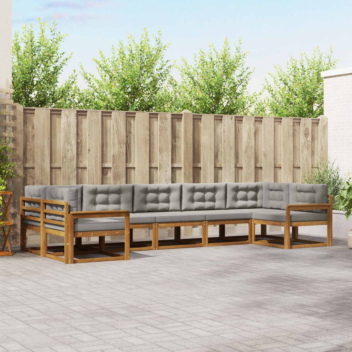 Set di divani da esterno 7 pcs Grigio Naturale e Chiaro | homemem39