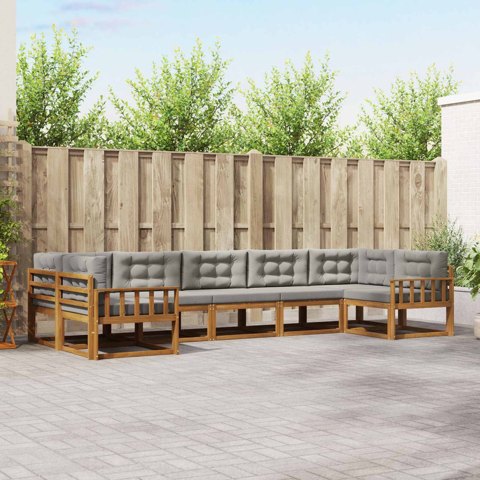 Set di divani da esterno 7 pcs Grigio Naturale e Chiaro | homemem39