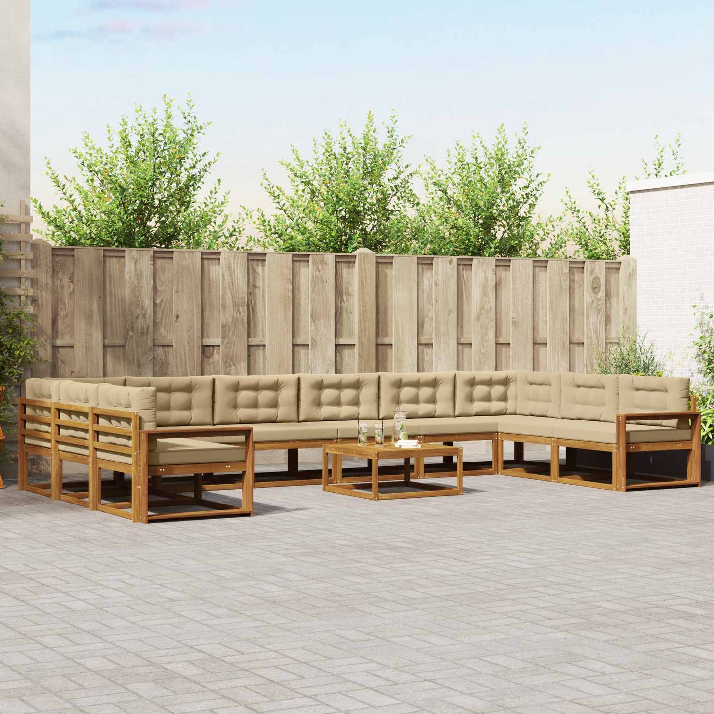 Set di divani da esterno con cuscino 11 pcs Naturale e Beige