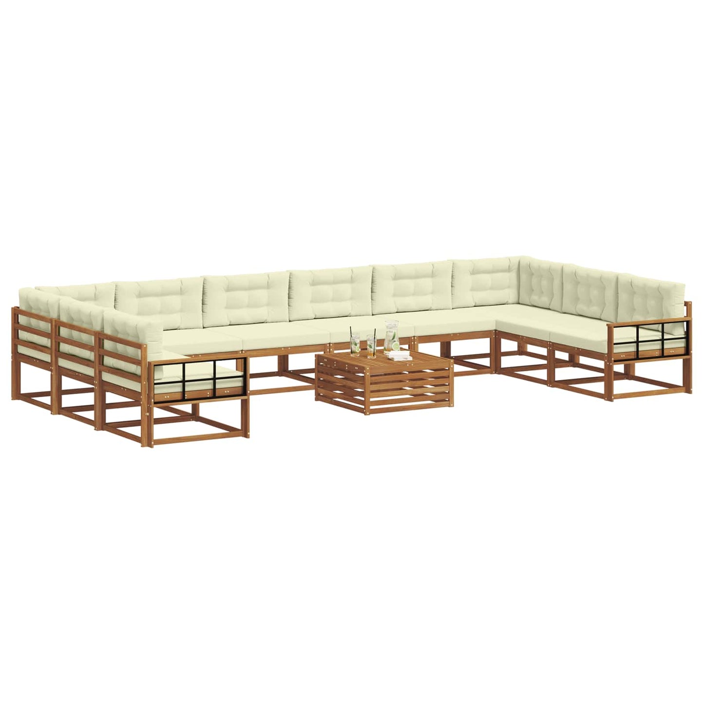 Set di divani da esterno con cuscino 11 pcs Naturale e Crema | homemem39