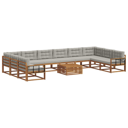 Set di divani da esterno 11 pcs Grigio Naturale e Chiaro | homemem39