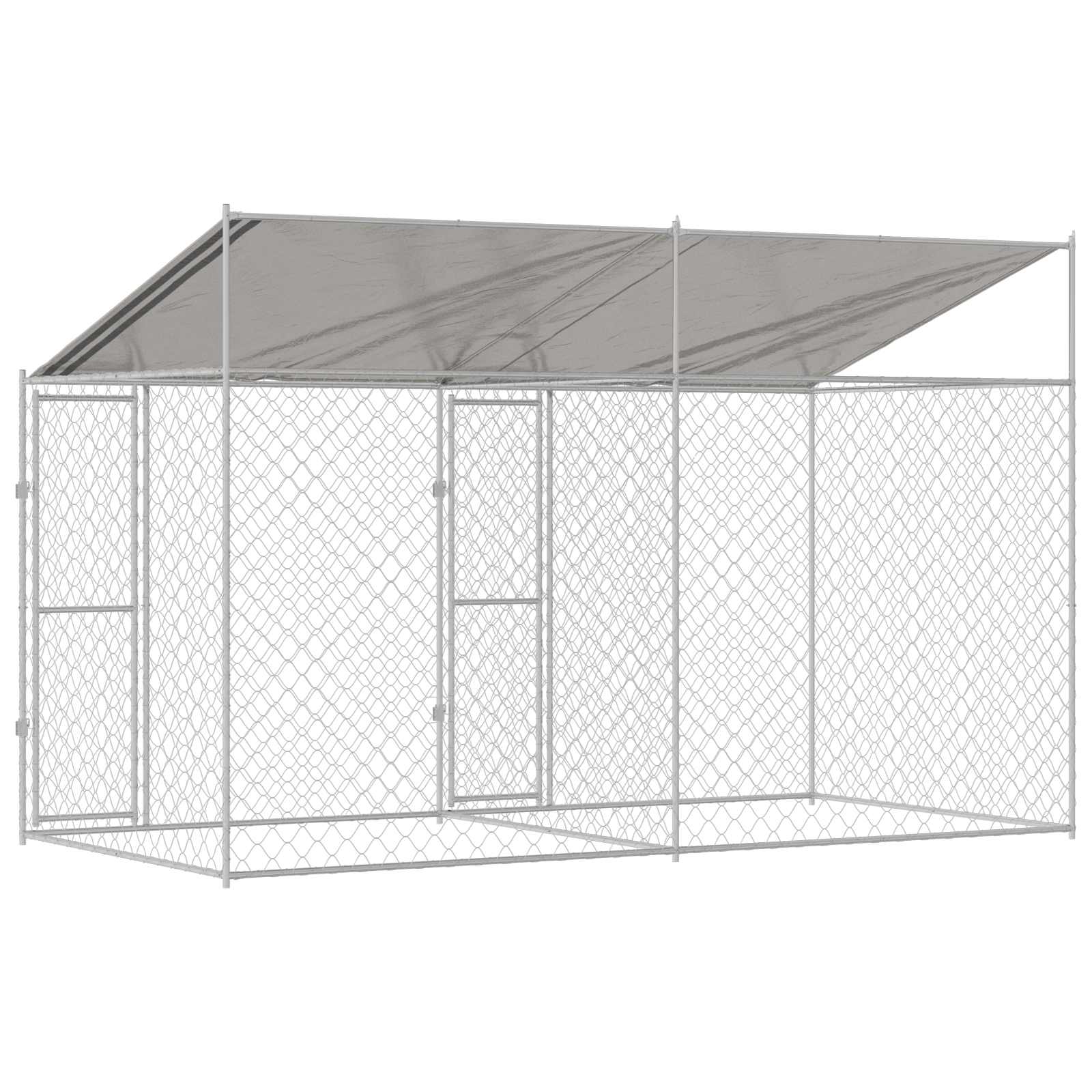 Gabbia per Cani con Tetto Argento 400 x 200 x 256 cm | homemem39