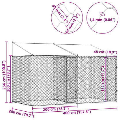 Gabbia per Cani con Tetto Argento 400 x 200 x 256 cm | homemem39