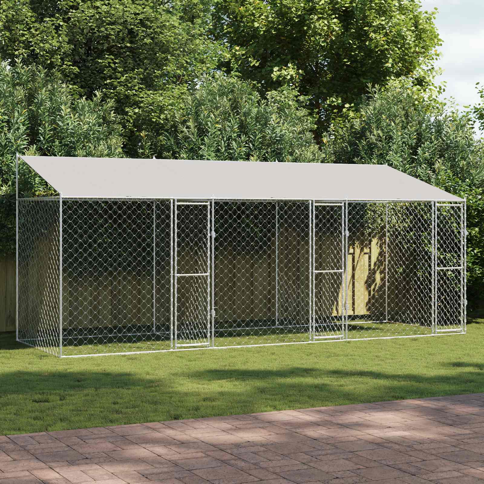Gabbia per Cani con Tetto Argento 600 x 200 x 256 cm | homemem39