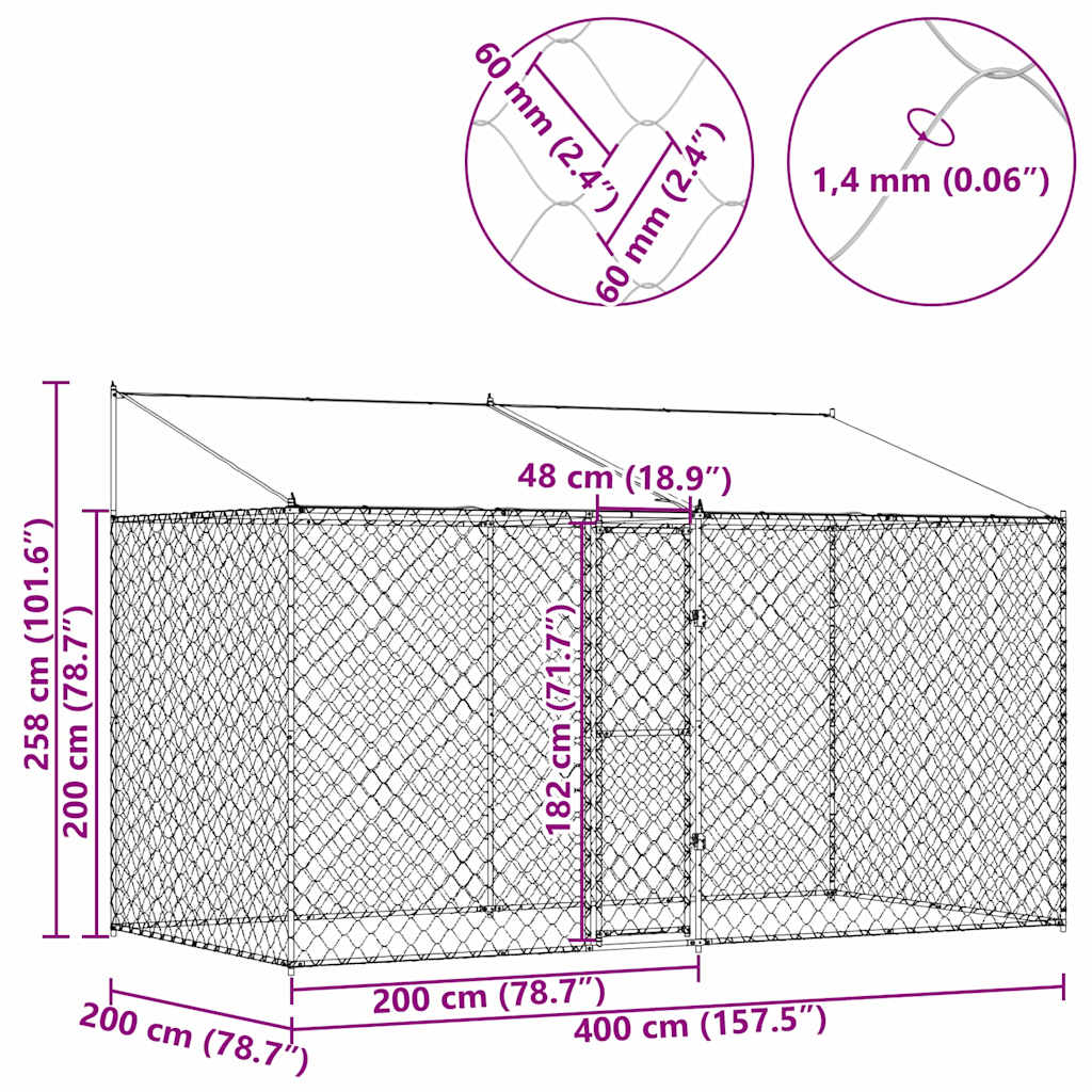 Gabbia per cani Argento 400 x 200 x 256 cm Acciaio zincato