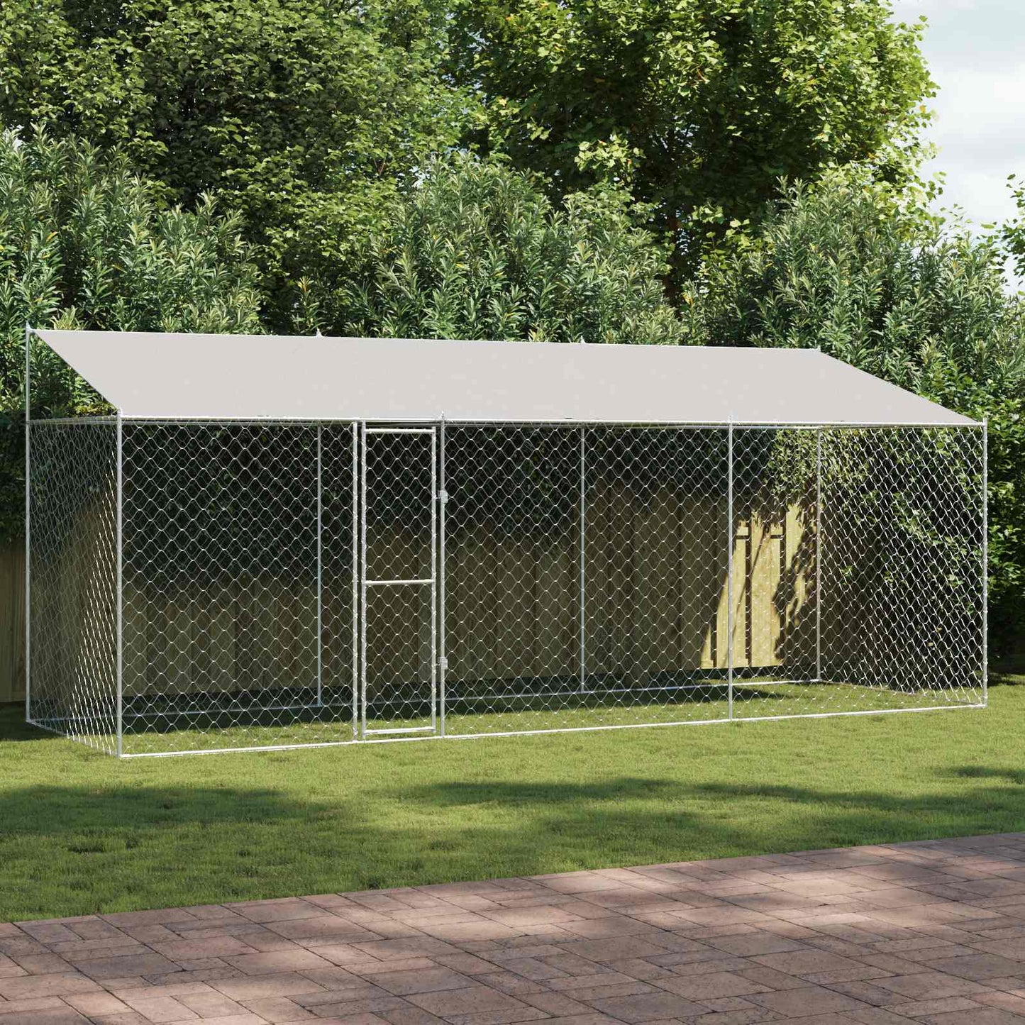 Gabbia per Cani con Tetto Argento 600 x 200 x 256 cm | homemem39