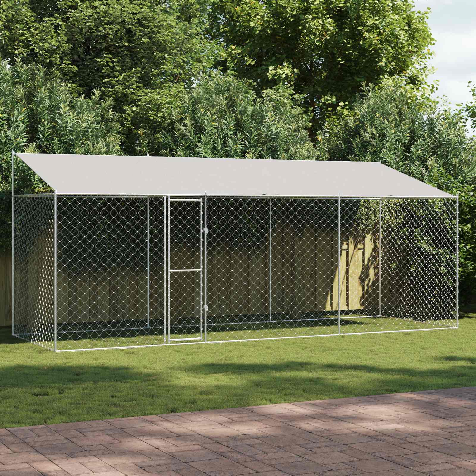 Gabbia per Cani con Tetto Argento 600 x 200 x 256 cm | homemem39