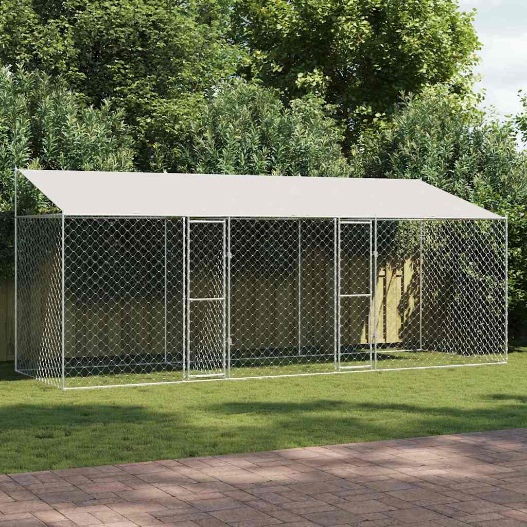 Gabbia per Cani con Tetto Argento 600 x 200 x 256 cm | homemem39