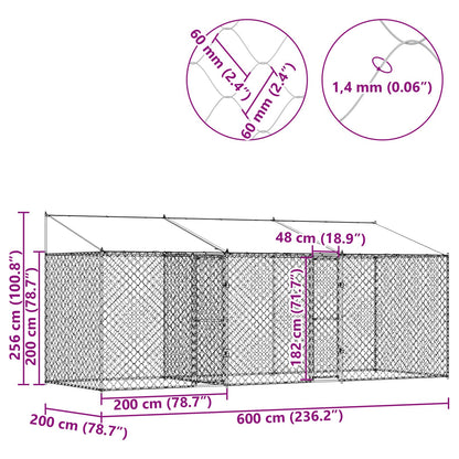 Gabbia per Cani con Tetto Argento 600 x 200 x 256 cm | homemem39