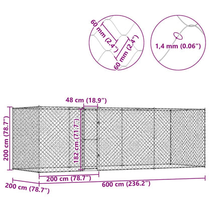 Gabbia per cani Argento 600 x 200 x 256 cm Acciaio zincato