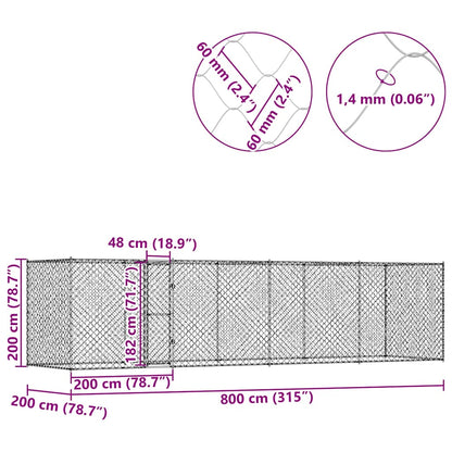 Gabbia per cani Argento 800 x 200 x 256 cm Acciaio zincato