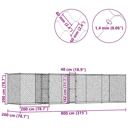 Gabbia per cani Argento 800 x 200 x 200 cm Acciaio zincato