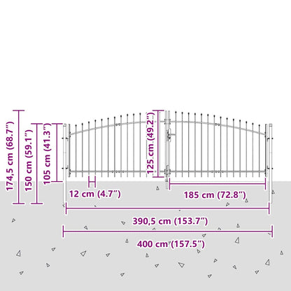 Cancello Doppio Woerden Grigio 400 x 174,5 cm Acciaio | homemem39