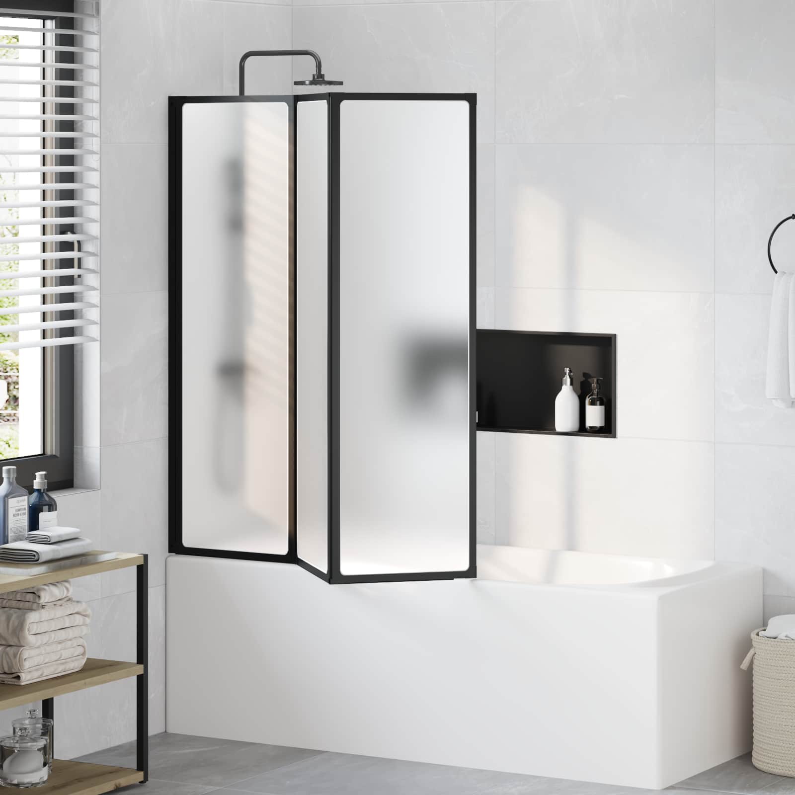 Parete doccia Nero 132 x 2 x 140 cm Alluminio e PP | homemem39