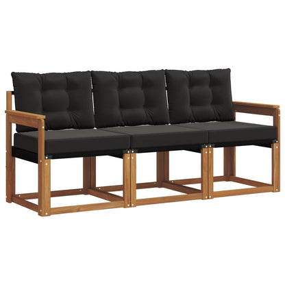 Set di divani da esterno con cuscino 3 pcs Naturale e Nero | homemem39
