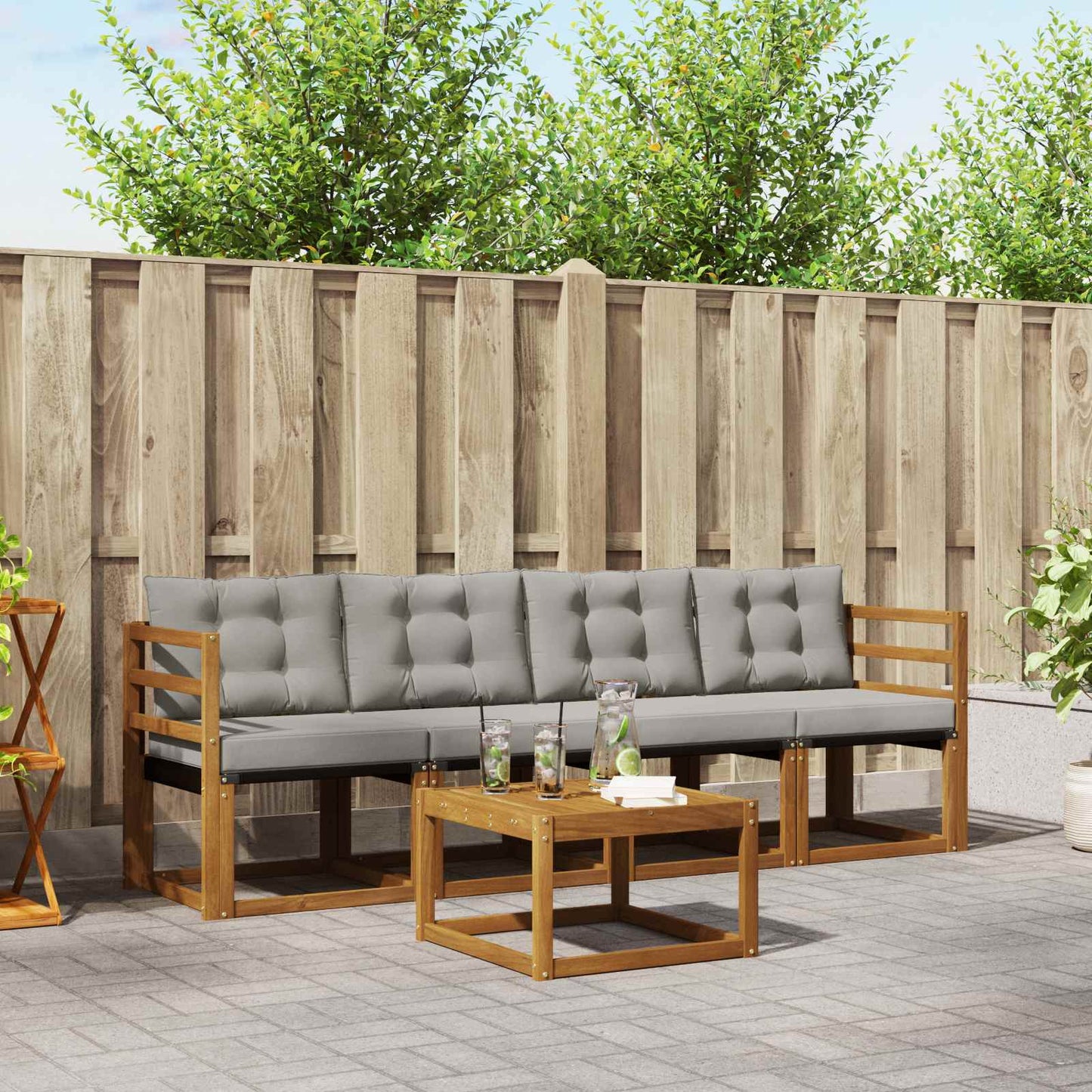 Set di divani da esterno 5 pcs Grigio Naturale e Chiaro