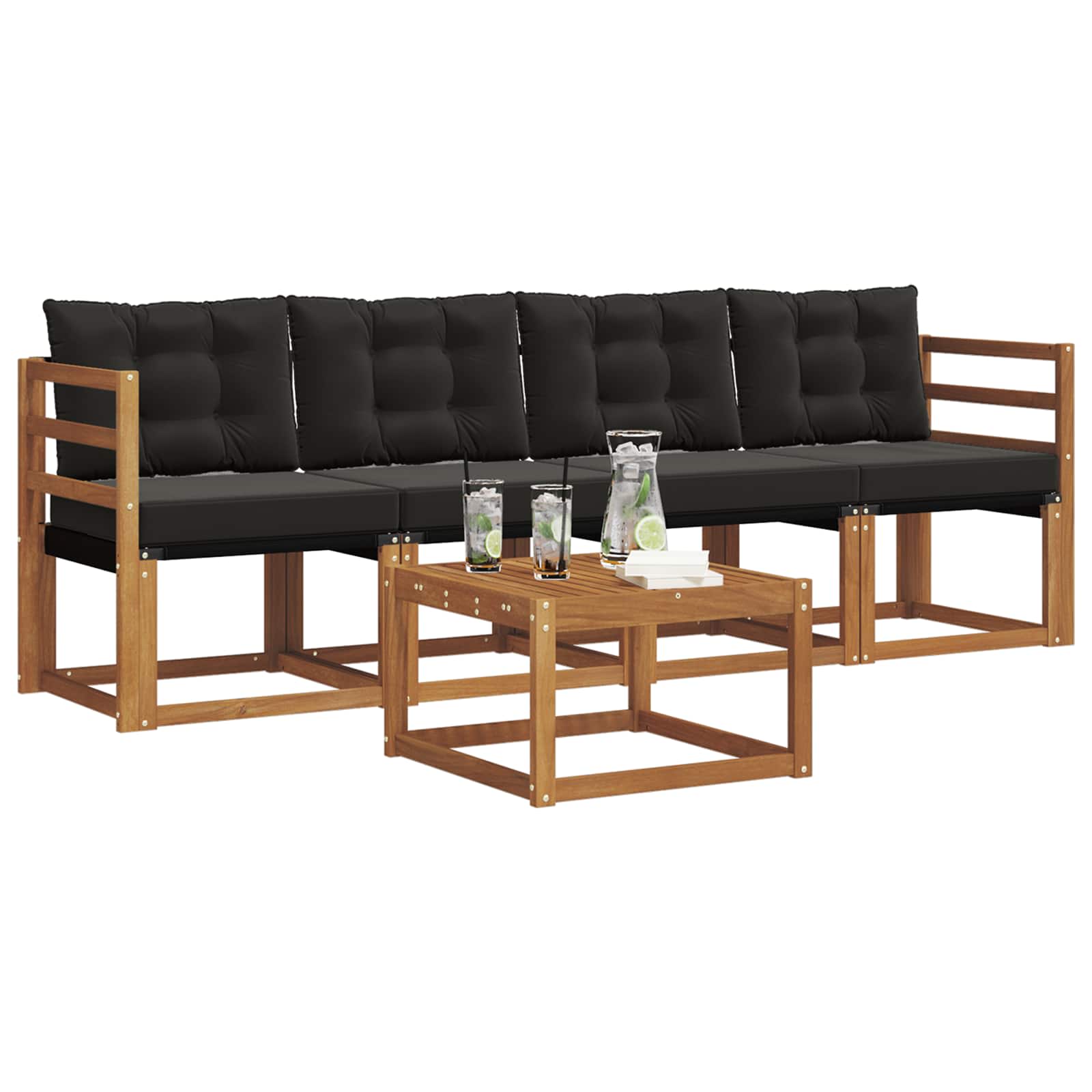 Set di divani da esterno con cuscino 5 pcs Naturale e Nero | homemem39