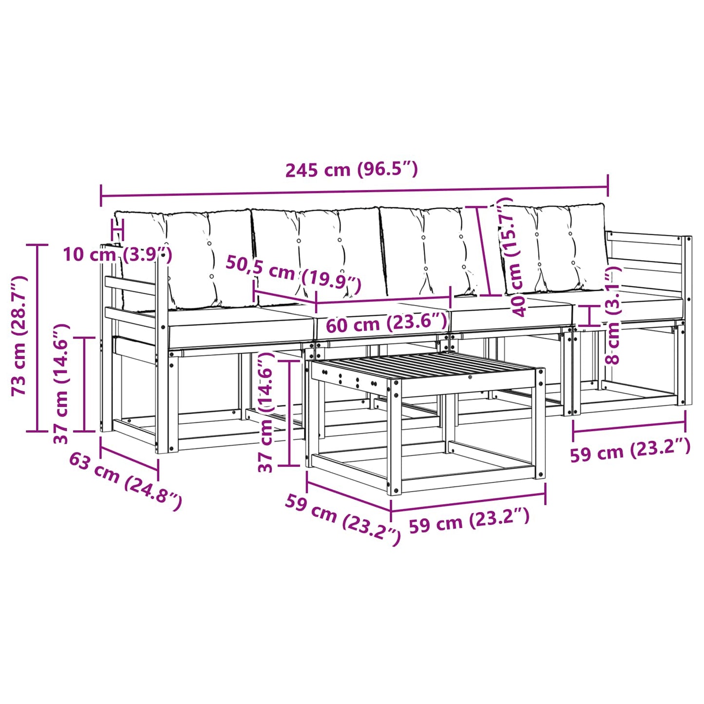 Set di divani da esterno con cuscino 5 pcs Naturale e Nero | homemem39
