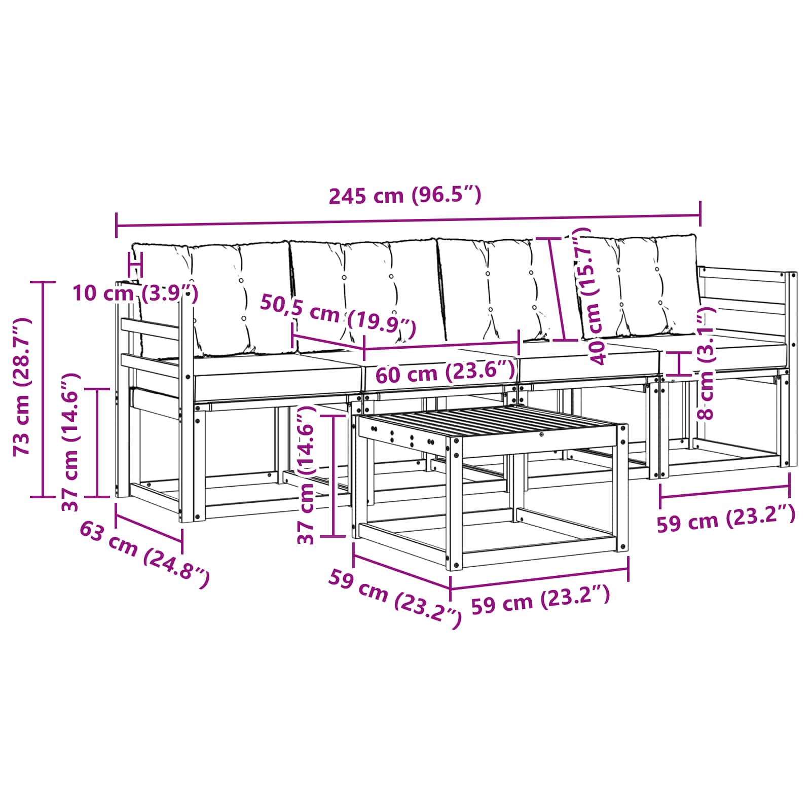 Set di divani da esterno con cuscino 5 pcs Naturale e Beige | homemem39