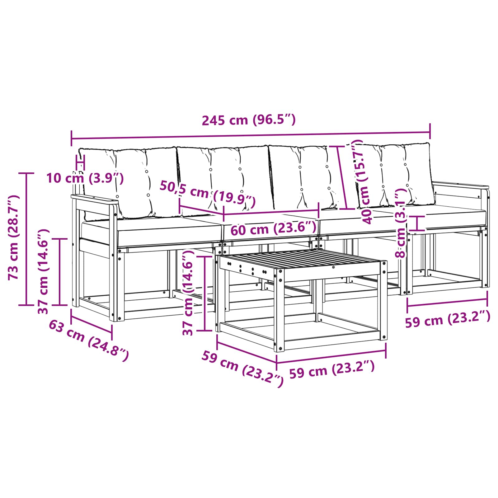 Set di divani da esterno con cuscino 5 pcs Naturale e Crema | homemem39