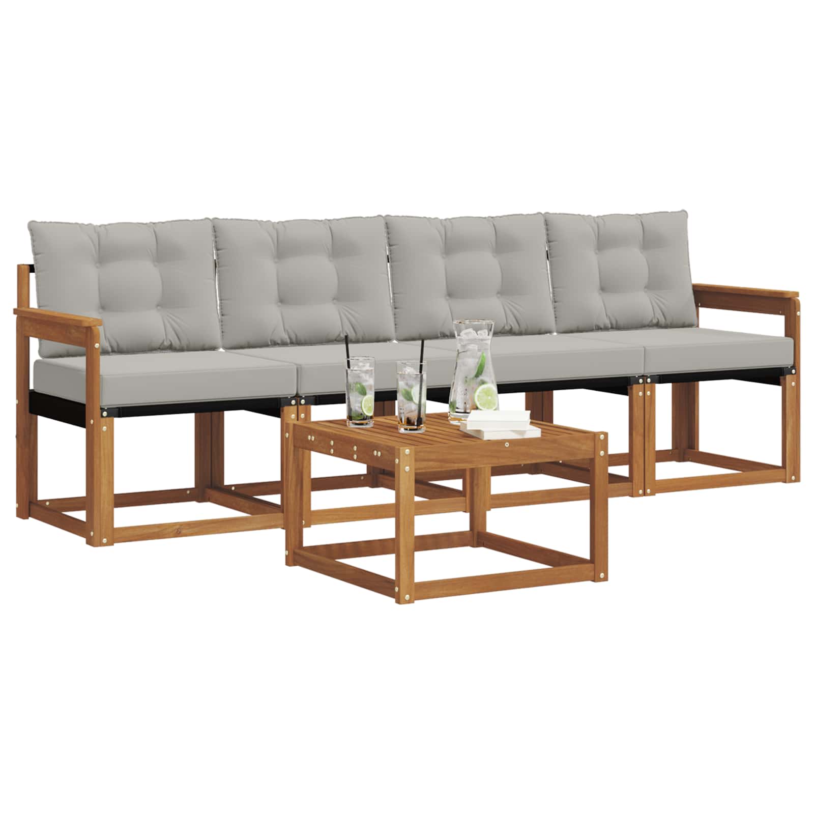 Set di divani da esterno 5 pcs Grigio Naturale e Chiaro | homemem39