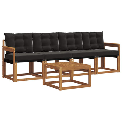 Set di divani da esterno con cuscino 5 pcs Naturale e Nero | homemem39