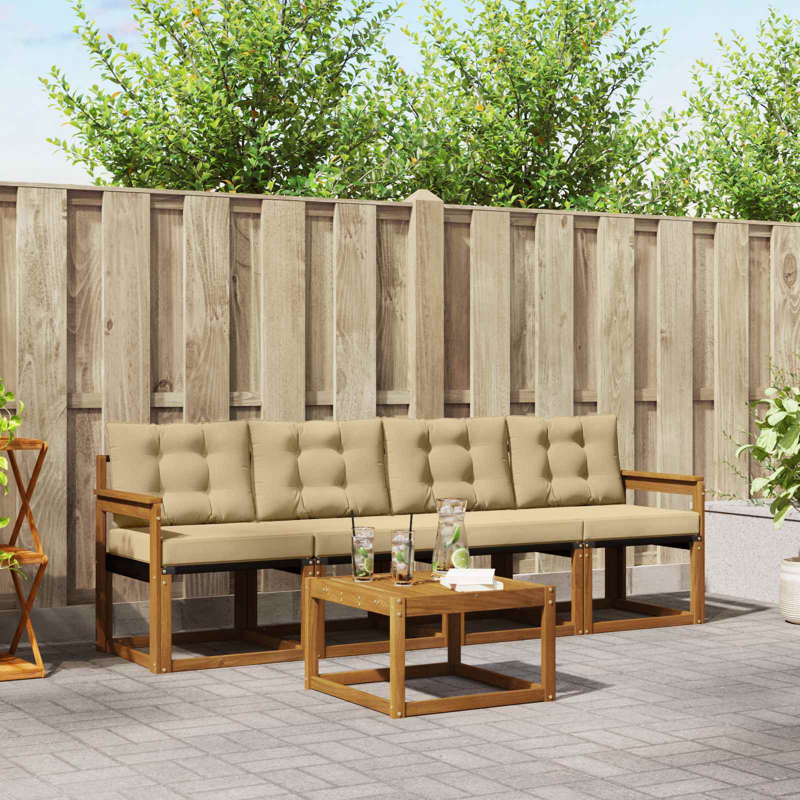 Set di divani da esterno con cuscino 5 pcs Naturale e Beige | homemem39