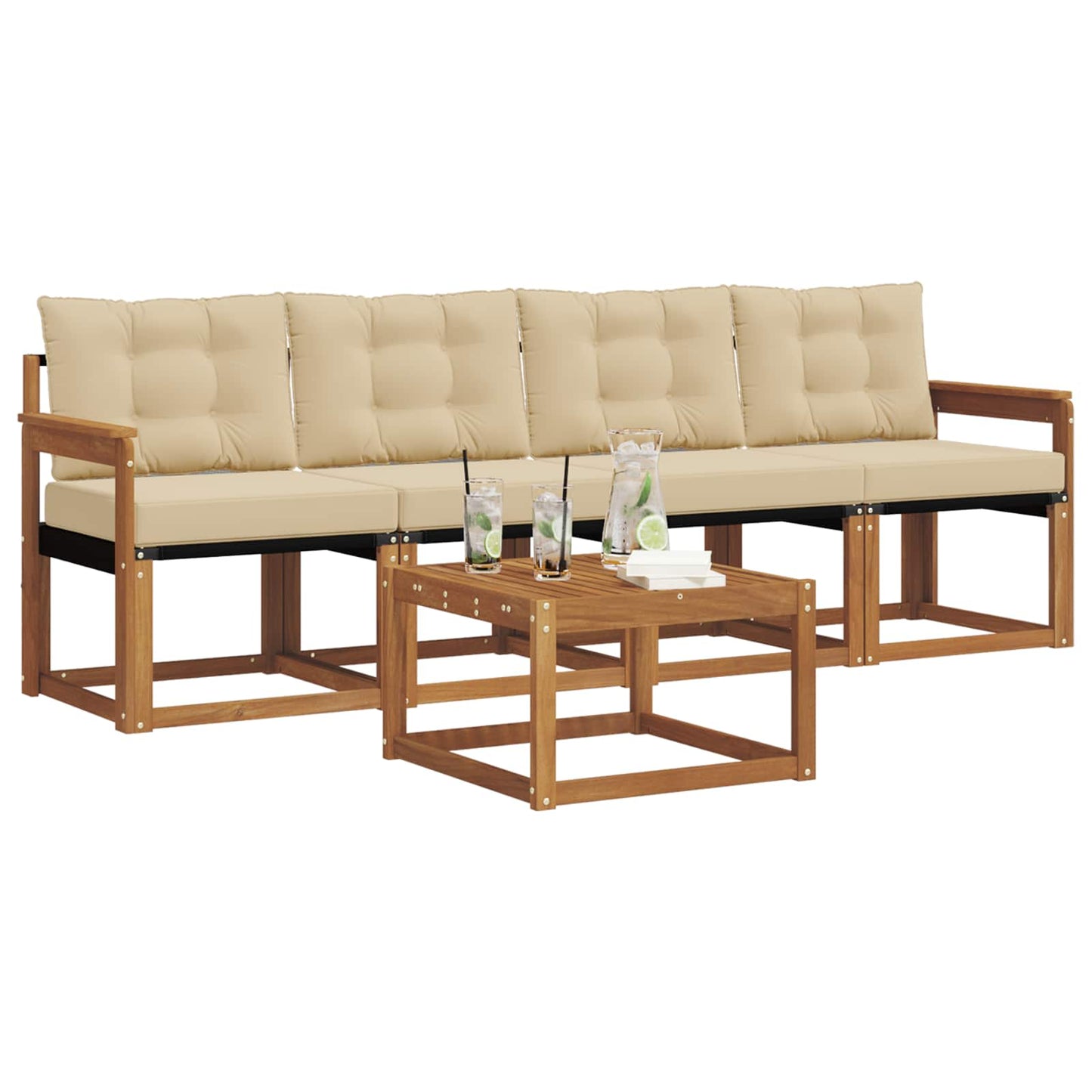 Set di divani da esterno con cuscino 5 pcs Naturale e Beige | homemem39