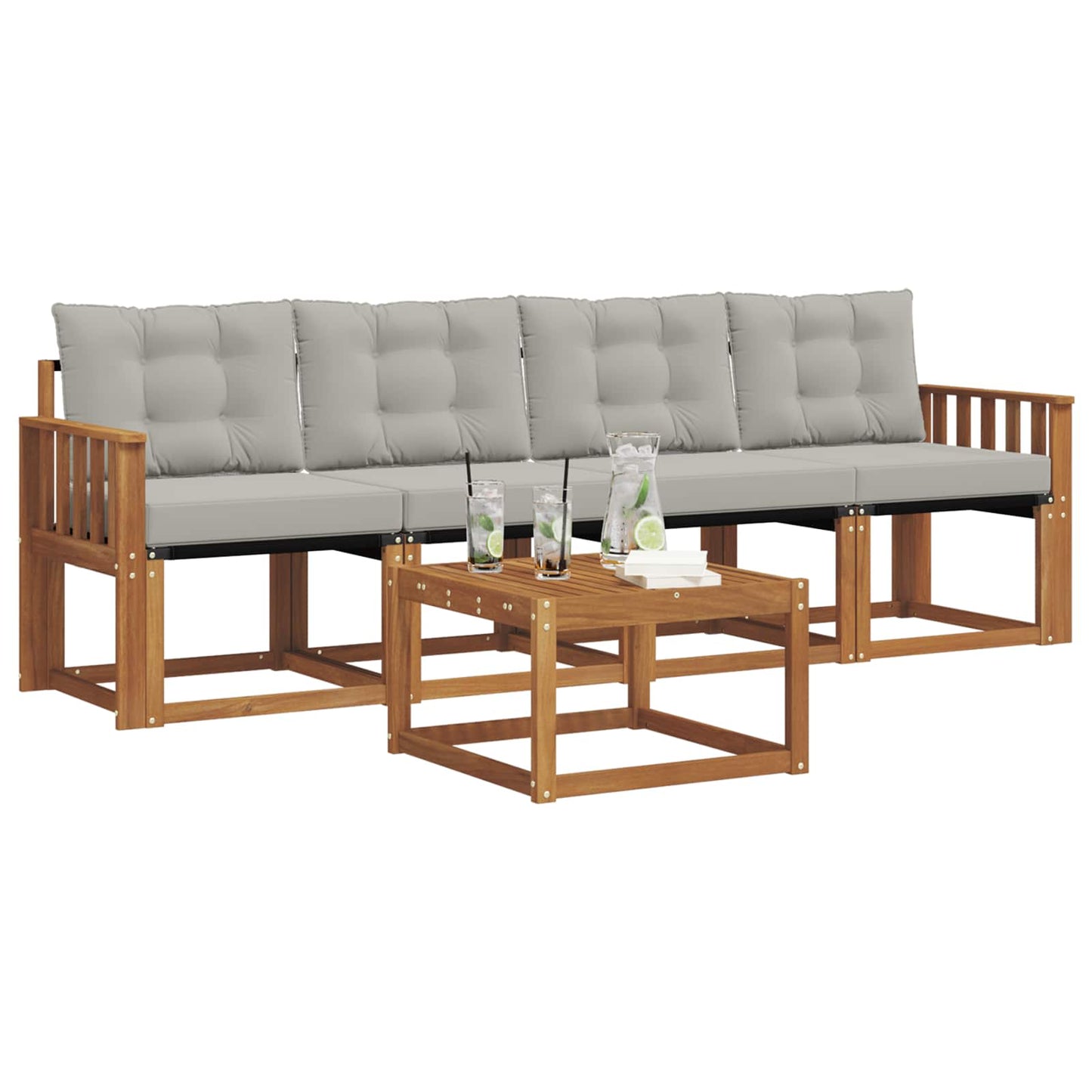 Set di divani da esterno 5 pcs Grigio Naturale e Chiaro | homemem39