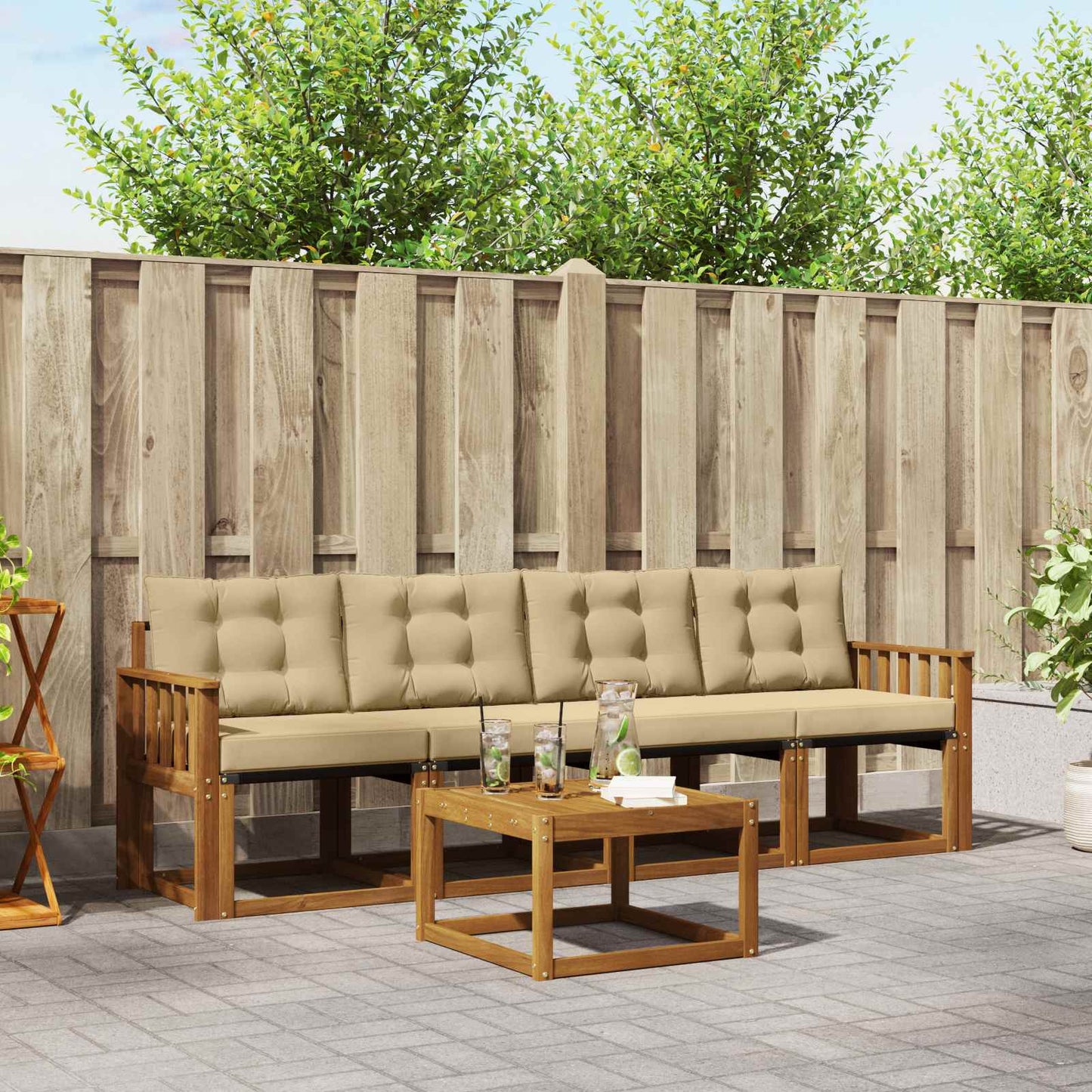 Set di divani da esterno con cuscino 5 pcs Naturale e Beige | homemem39