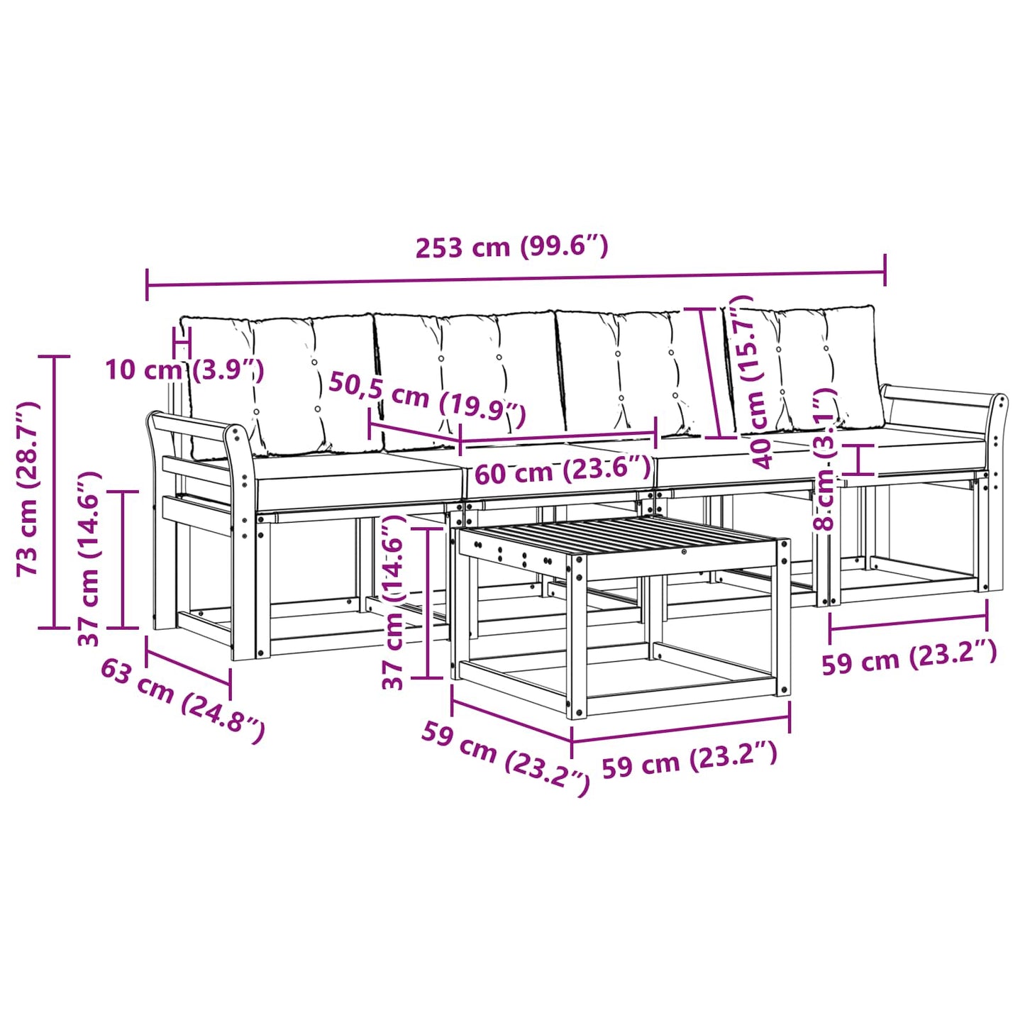Set di divani da esterno con cuscino 5 pcs Naturale e Beige | homemem39
