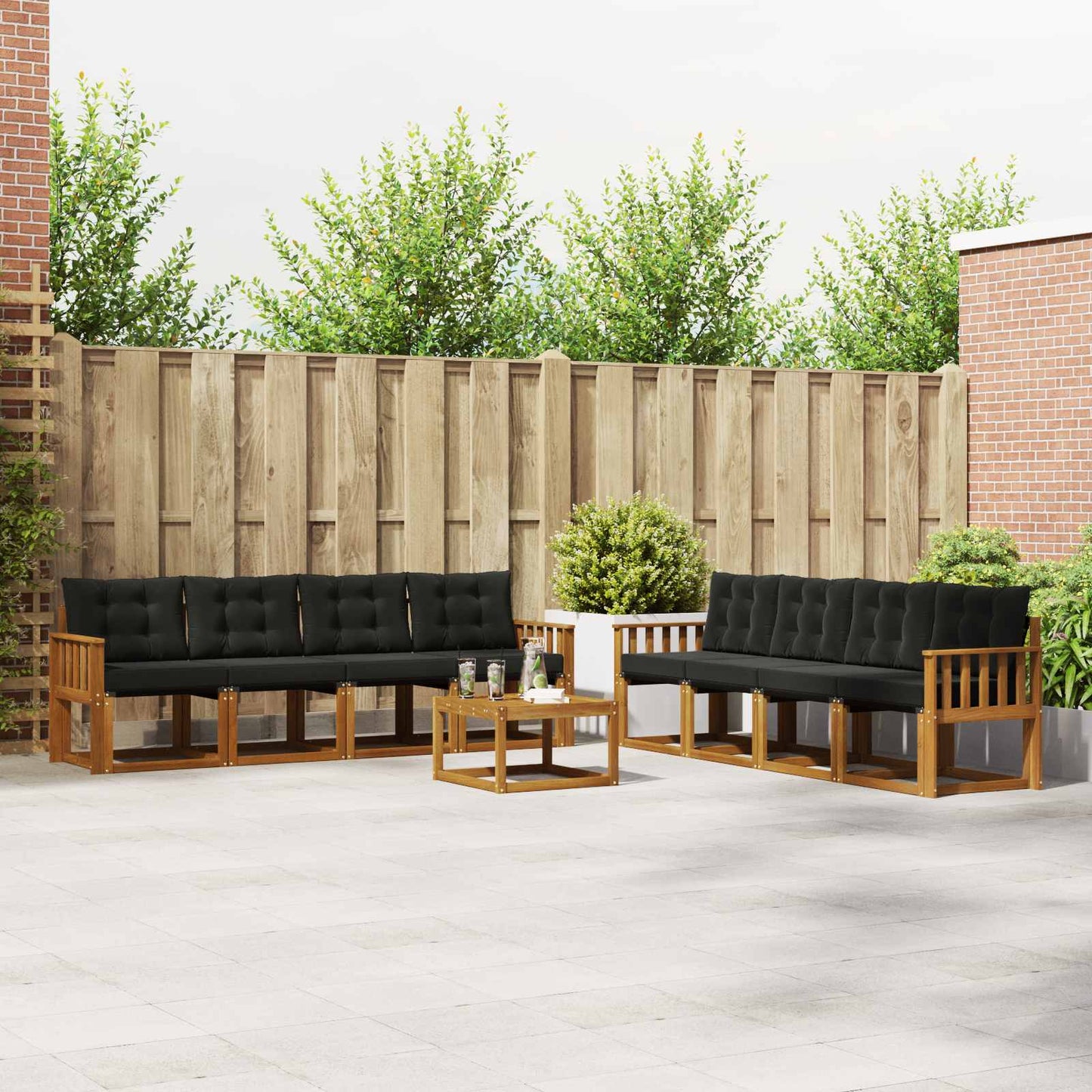 Set di divani da esterno con cuscino 9 pcs Naturale e Nero | homemem39