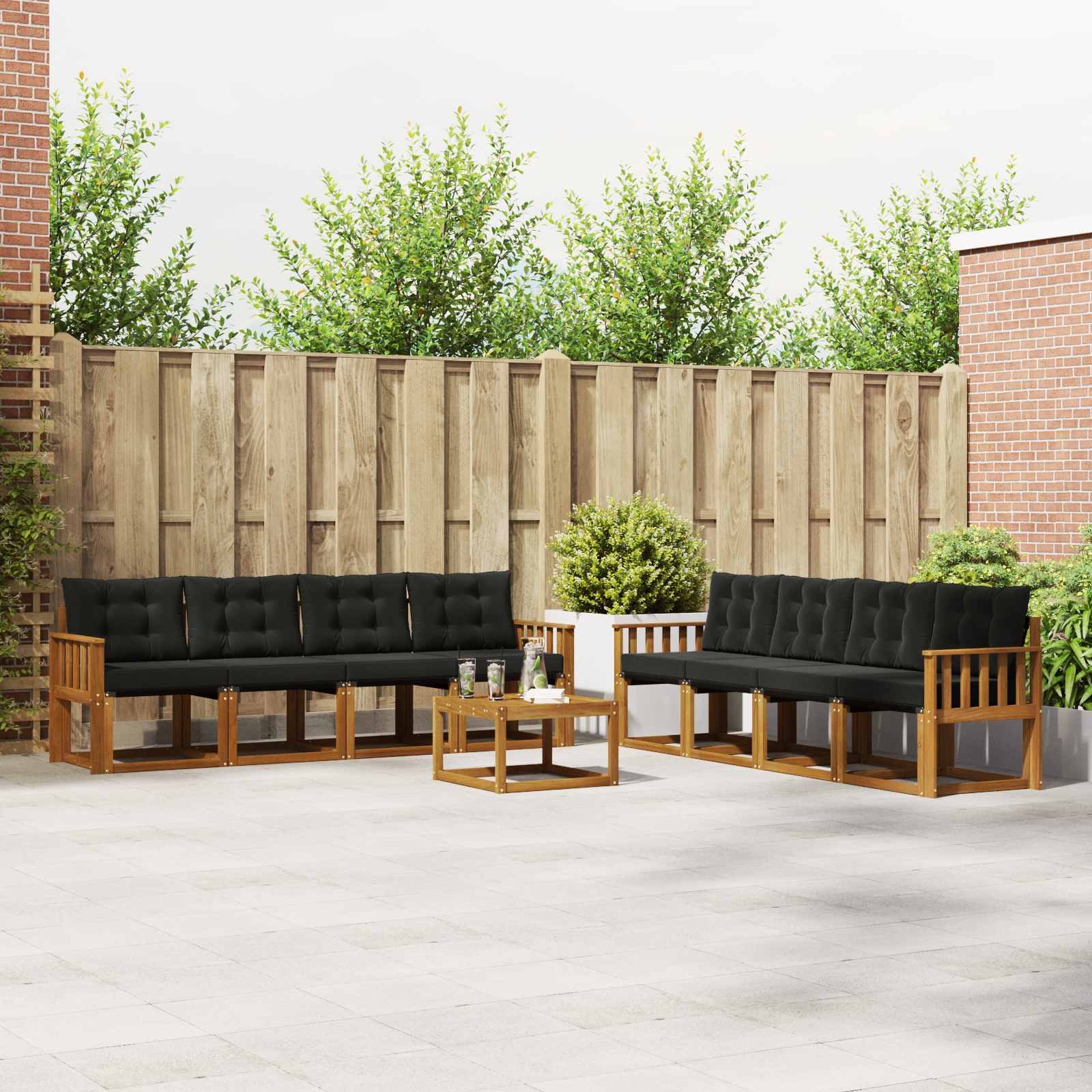 Set di divani da esterno con cuscino 9 pcs Naturale e Nero | homemem39