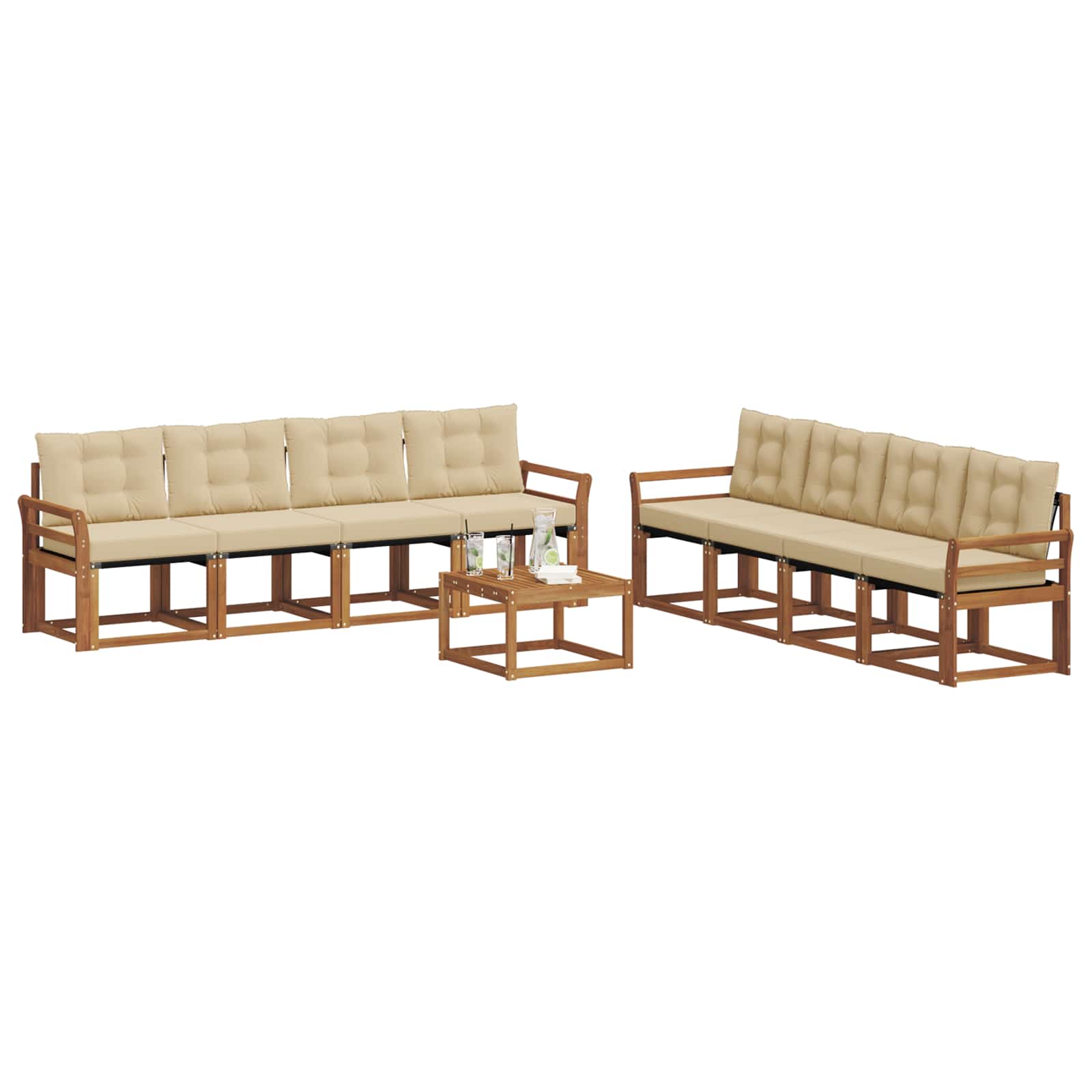 Set di divani da esterno con cuscino 9 pcs Naturale e Beige | homemem39