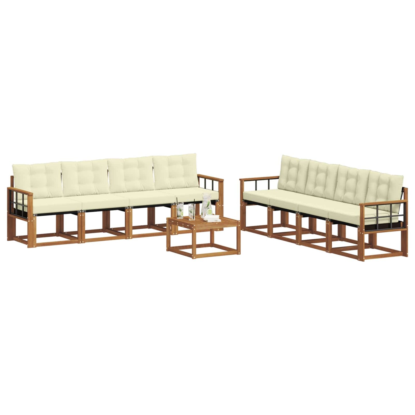 Set di divani da esterno con cuscino 9 pcs Naturale e Crema | homemem39