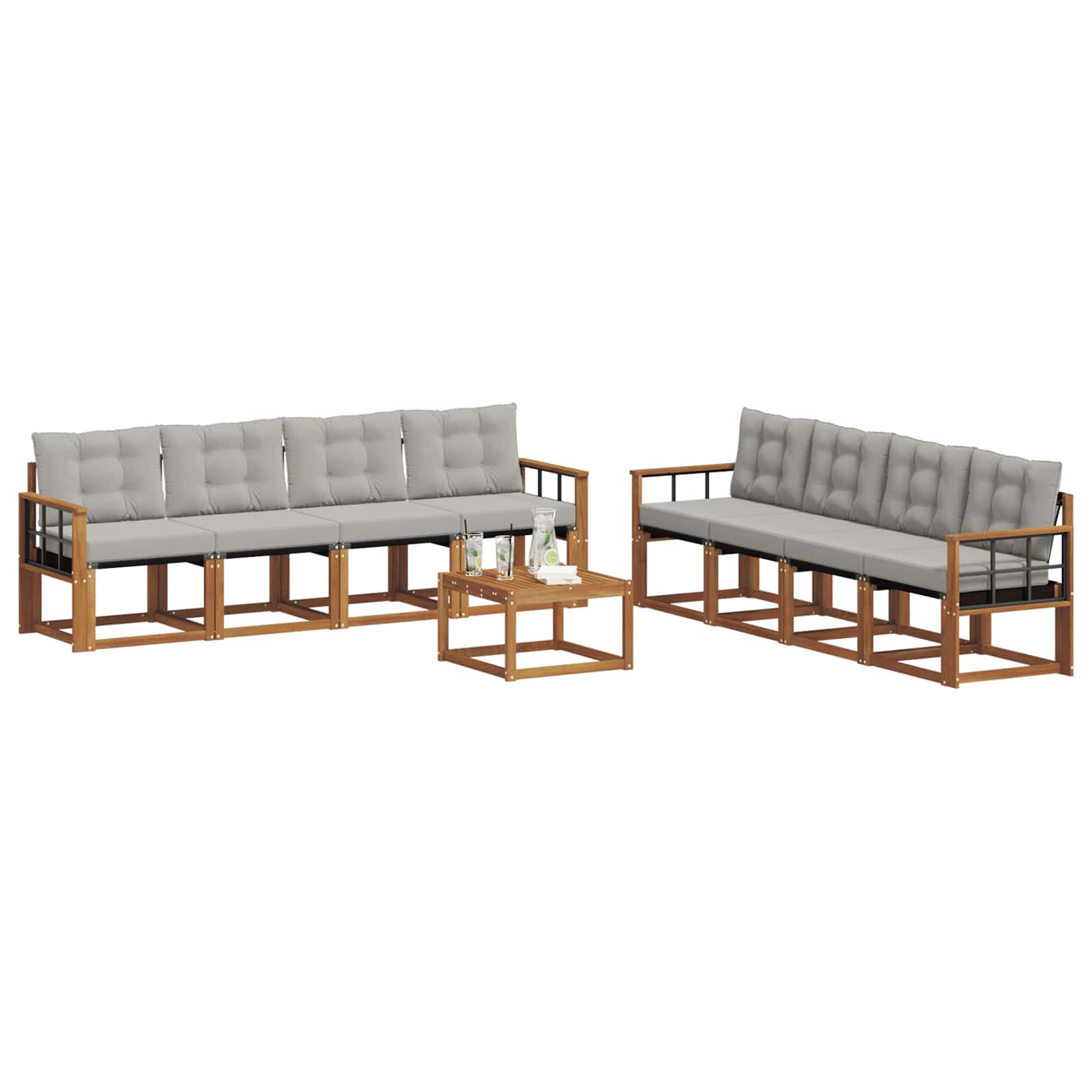 Set di divani da esterno 9 pcs Grigio Naturale e Chiaro | homemem39