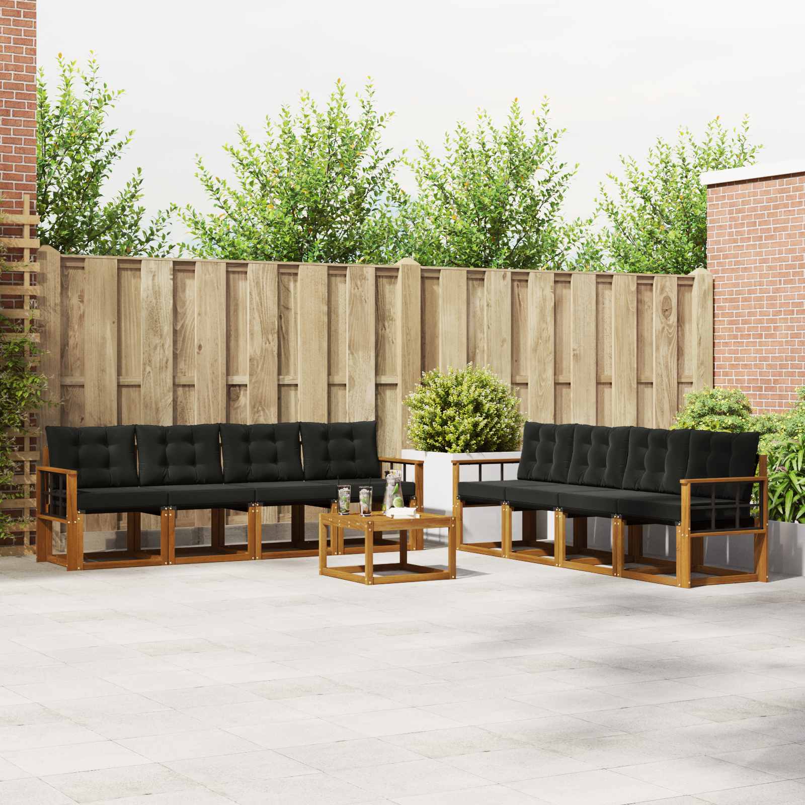 Set di divani da esterno con cuscino 9 pcs Naturale e Nero | homemem39