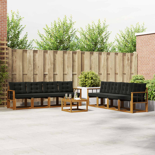 Set di divani da esterno con cuscino 9 pcs Naturale e Nero | homemem39