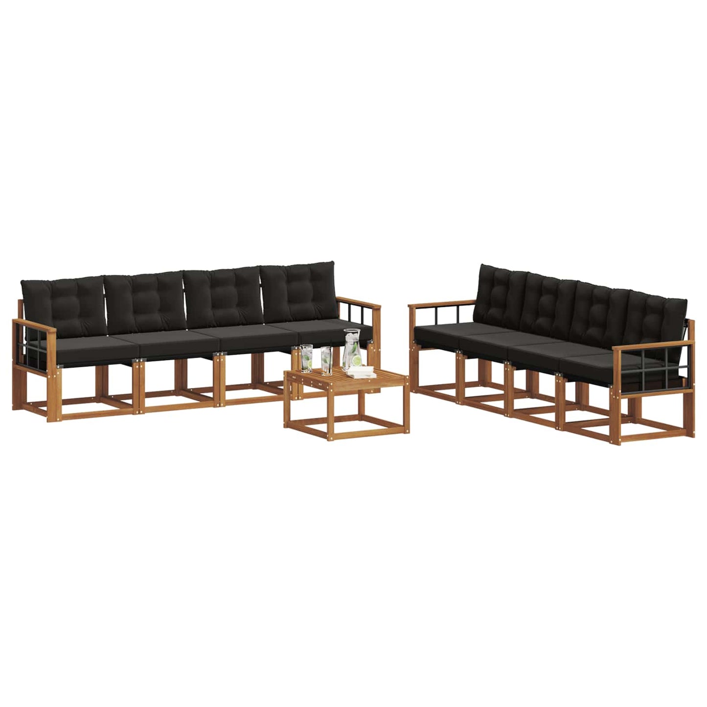 Set di divani da esterno con cuscino 9 pcs Naturale e Nero | homemem39